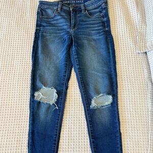 American Eagle Outfitters Blue Skinny Jeans with Distressed Knees